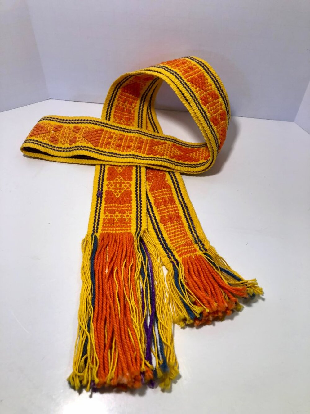 Sash Belt Woven Vintage Gold Orange Fringe Boho Festival